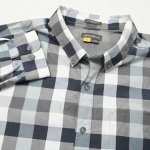Eddie Bauer Shirt Mens 2XL  XXL Travex Gray Blue Check Button Down Long Sleeves